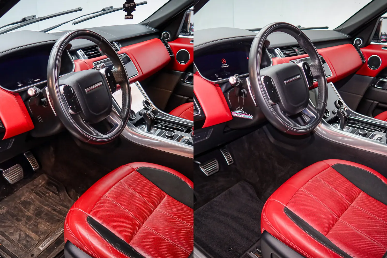 La même auto avant et après un nettoyage complet, intérieur et extérieur